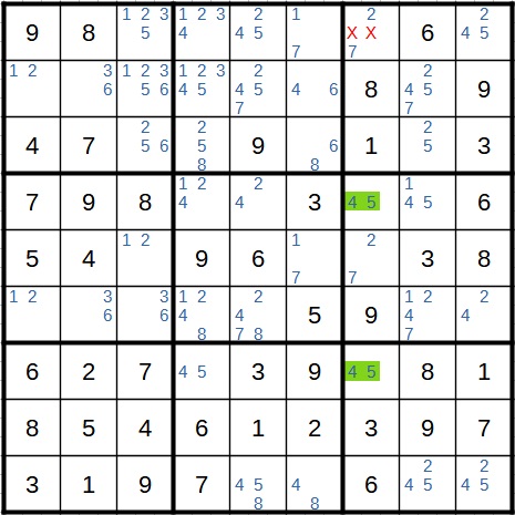 Sudoku Beispiel 1 Schritt 9 Zwilling